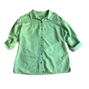 Cabela's Women's Linen Blend Button Up Shirt Medium Lime Green Roll Sleeve